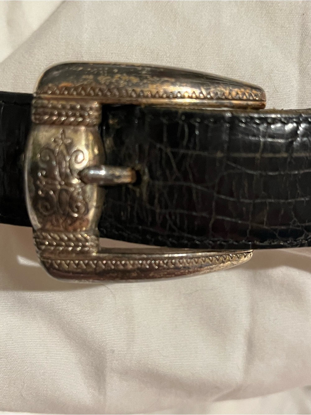 Brighton Classic Men's Black Leather Belt with Ornate Silver Buckle
